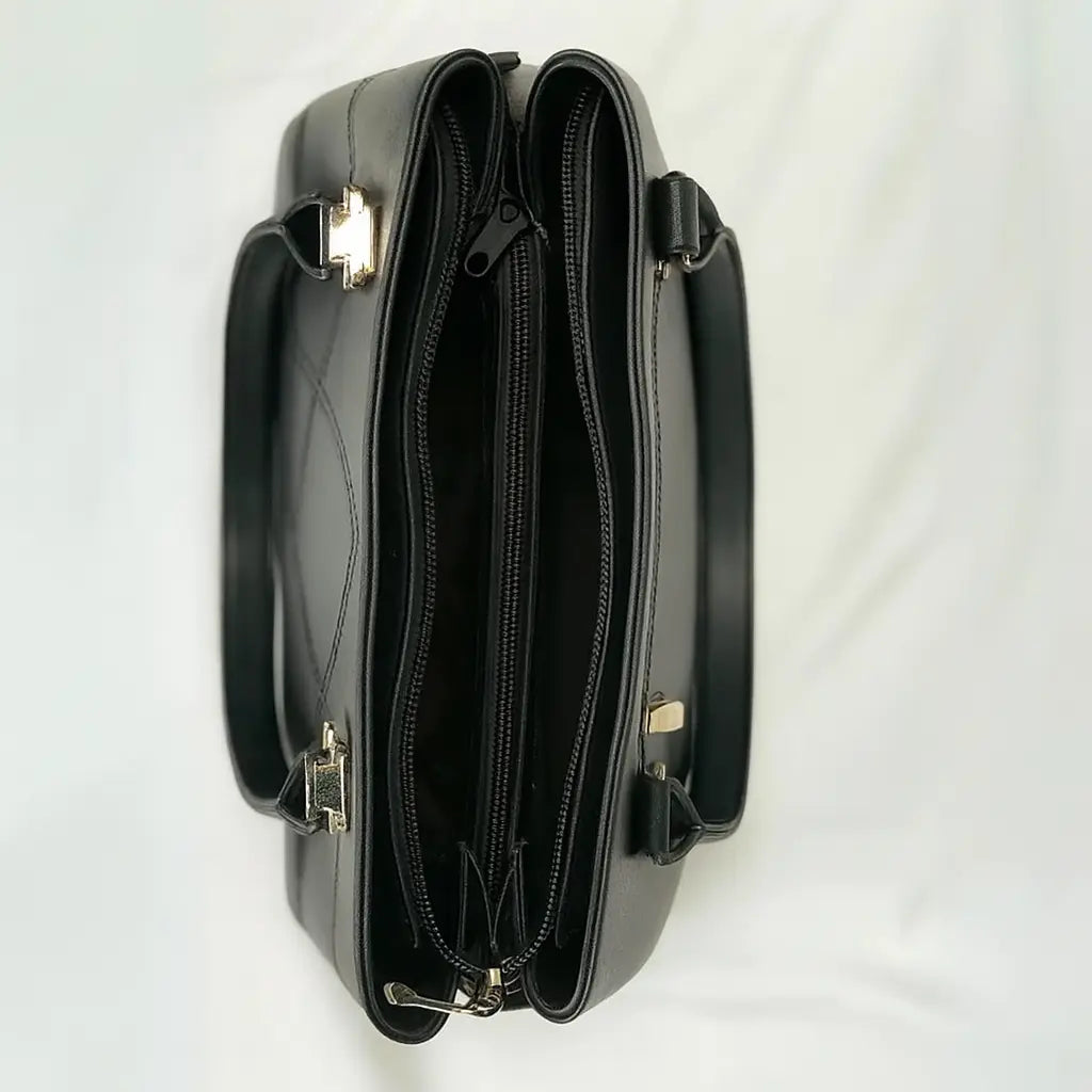 Black Dome Handbag with Geometric Stitching