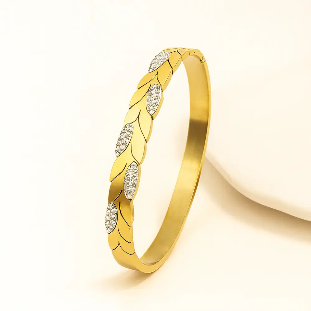 Golden Laurel Crystal Bangle