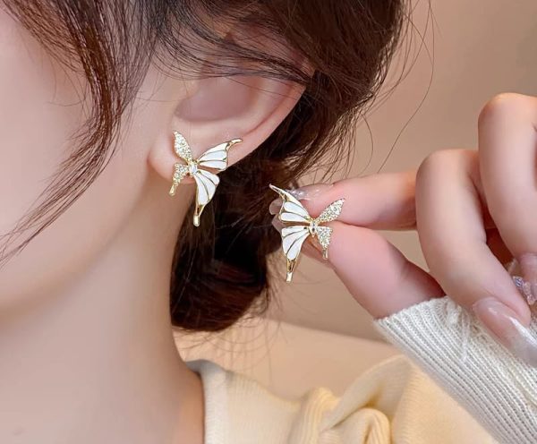 Dual Tone Zircon Butterfly Stud Earrings for Women