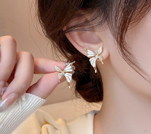 Dual Tone Zircon Butterfly Stud Earrings for Women