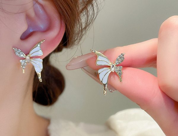 Dual Tone Zircon Butterfly Stud Earrings for Women