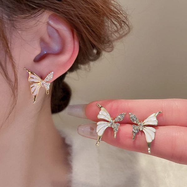 Dual Tone Zircon Butterfly Stud Earrings for Women