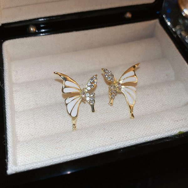 Dual Tone Zircon Butterfly Stud Earrings for Women