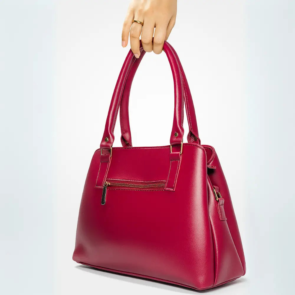Maroon Dome Handbag with Geometric Stitching