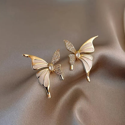 Dual Tone Zircon Butterfly Stud Earrings for Women