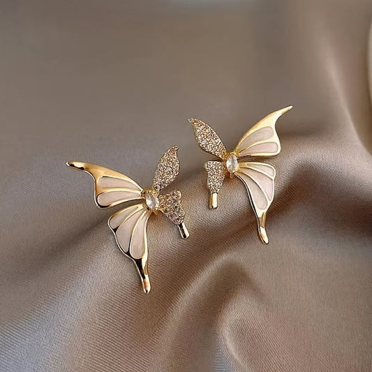 Dual Tone Zircon Butterfly Stud Earrings for Women