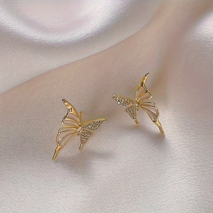 Dual Tone Zircon Butterfly Stud Earrings for Women