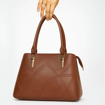 Brown Dome Handbag with Geometric Stitching