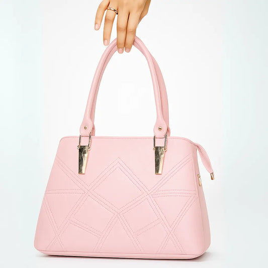 Pink Dome Handbag with Geometric Stitching
