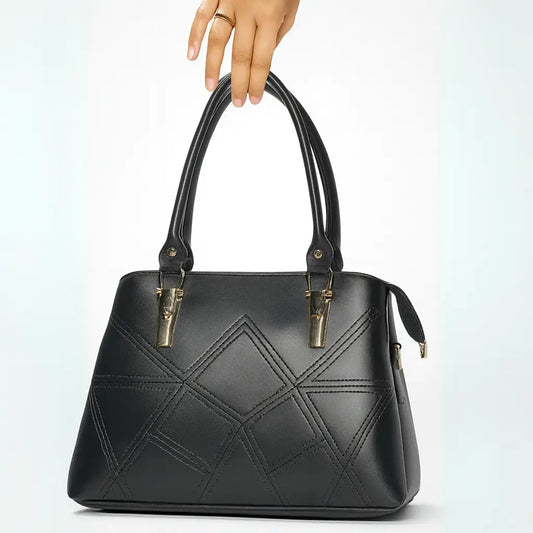 Black Dome Handbag with Geometric Stitching
