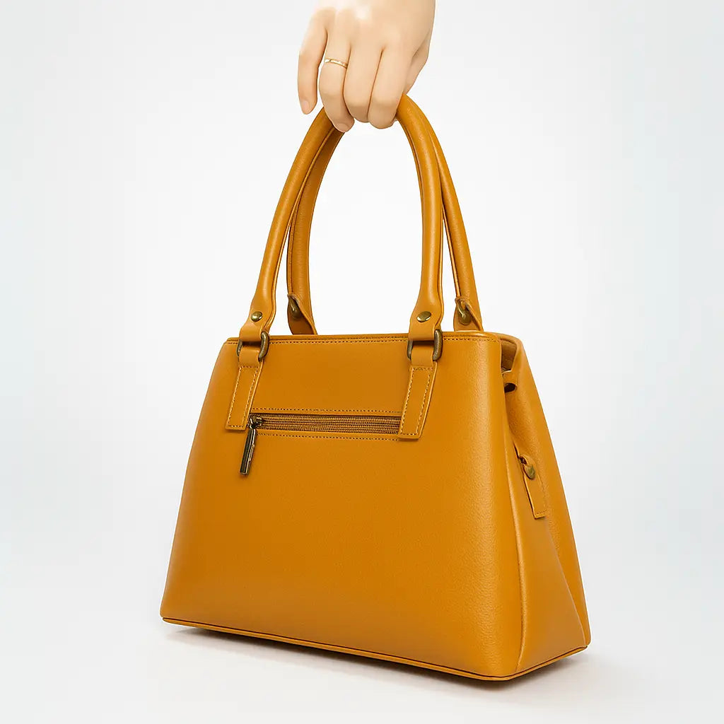 Mustard Dome Handbag with Geometric Stitching