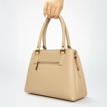 Beige Dome Handbag with Geometric Stitching