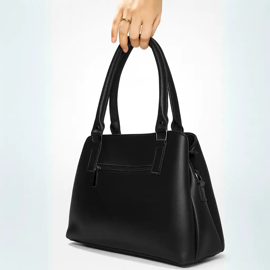 Black Dome Handbag with Geometric Stitching