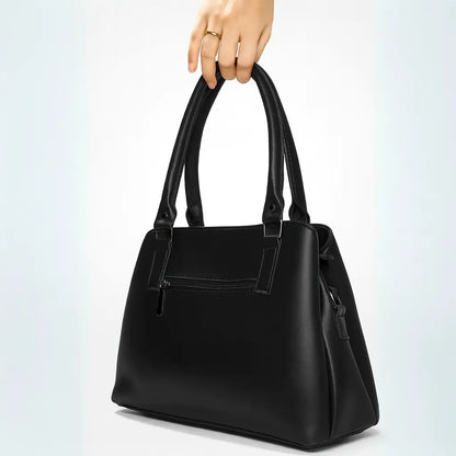 Black Dome Handbag with Geometric Stitching