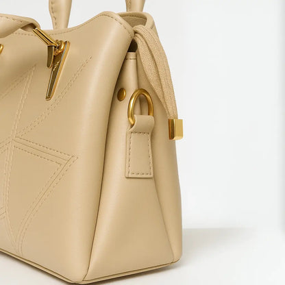 Beige Dome Handbag with Geometric Stitching