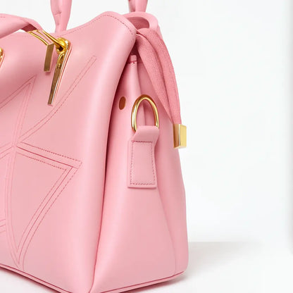 Pink Dome Handbag with Geometric Stitching