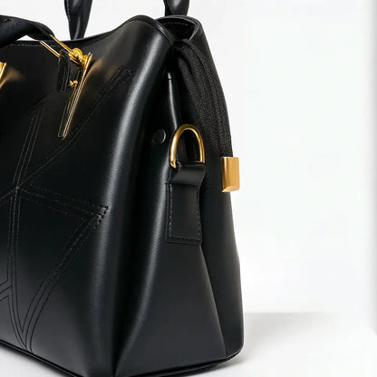 Black Dome Handbag with Geometric Stitching