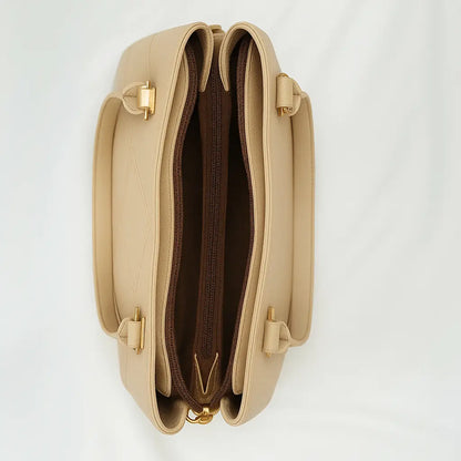 Beige Dome Handbag with Geometric Stitching