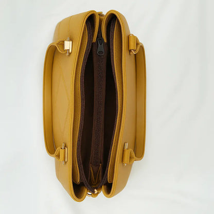 Mustard Dome Handbag with Geometric Stitching