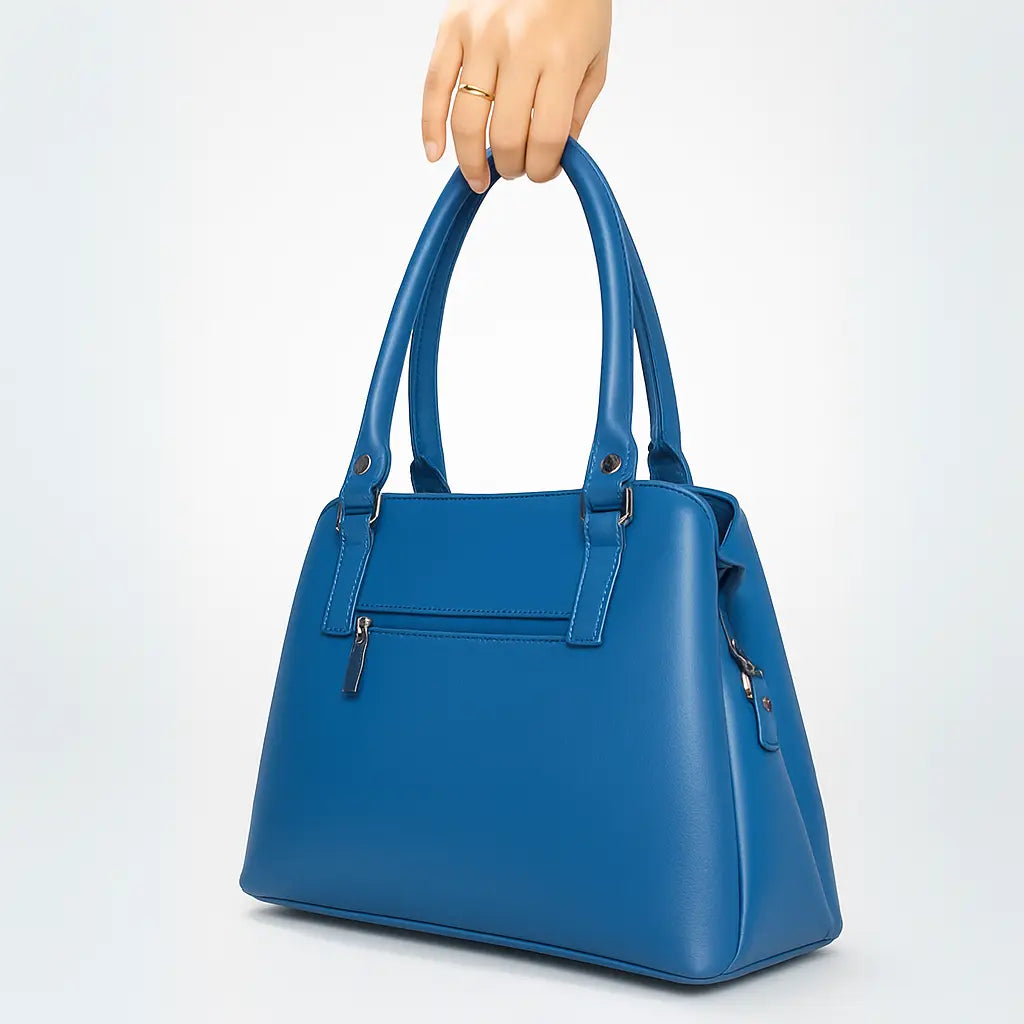 Blue Dome Handbag with Geometric Stitching