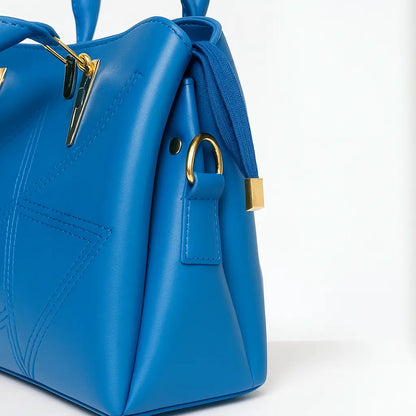 Blue Dome Handbag with Geometric Stitching