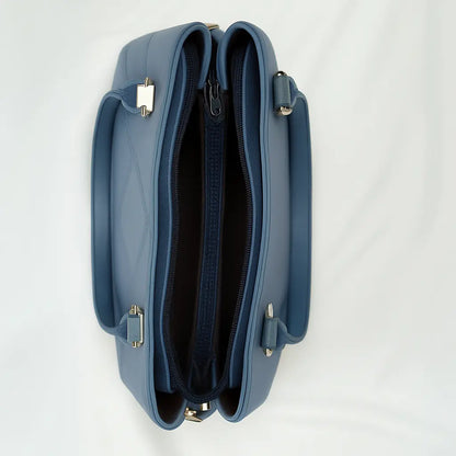 Blue Dome Handbag with Geometric Stitching