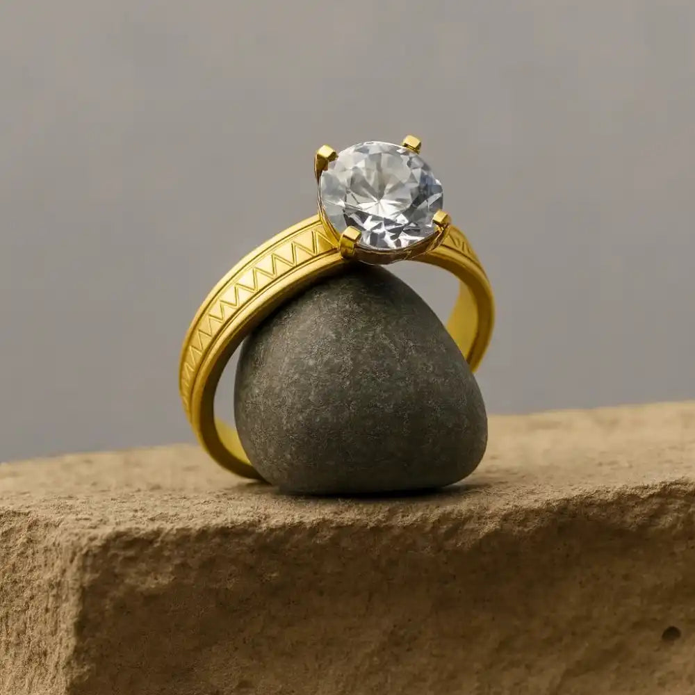 Golden Crown Solitaire Ring