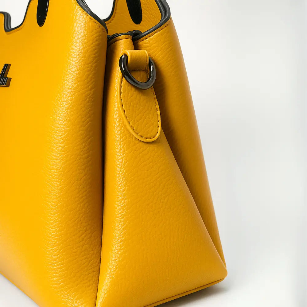 Mustard Handbag with Black Chain Handles