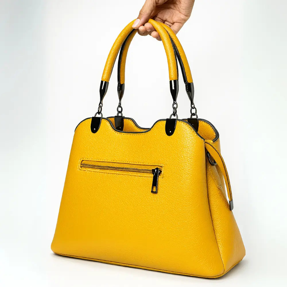 Mustard Handbag with Black Chain Handles