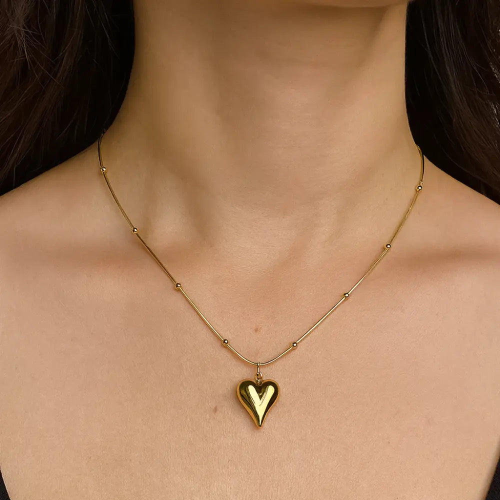 Golden Beaded Heart Necklace