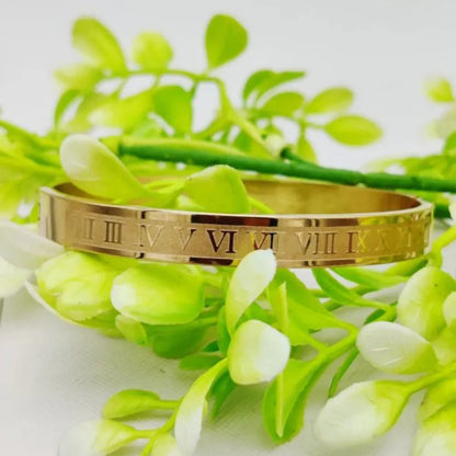 Cartier-Inspired Roman Numeral Gold Bracelet for Women