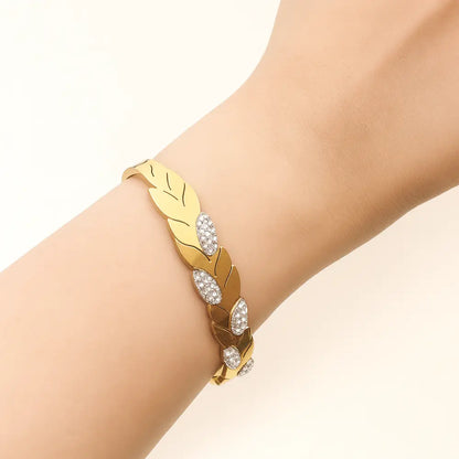 Golden Laurel Crystal Bangle