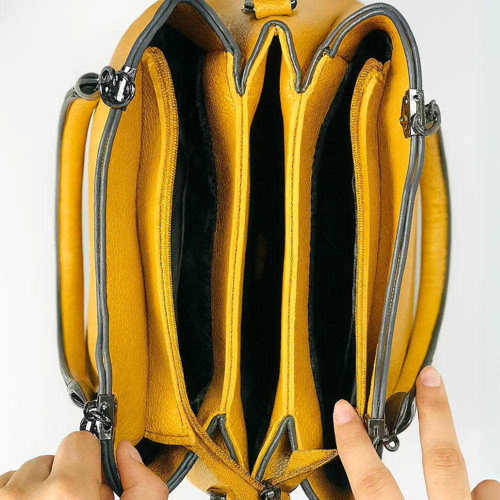 Mustard Handbag with Black Chain Handles