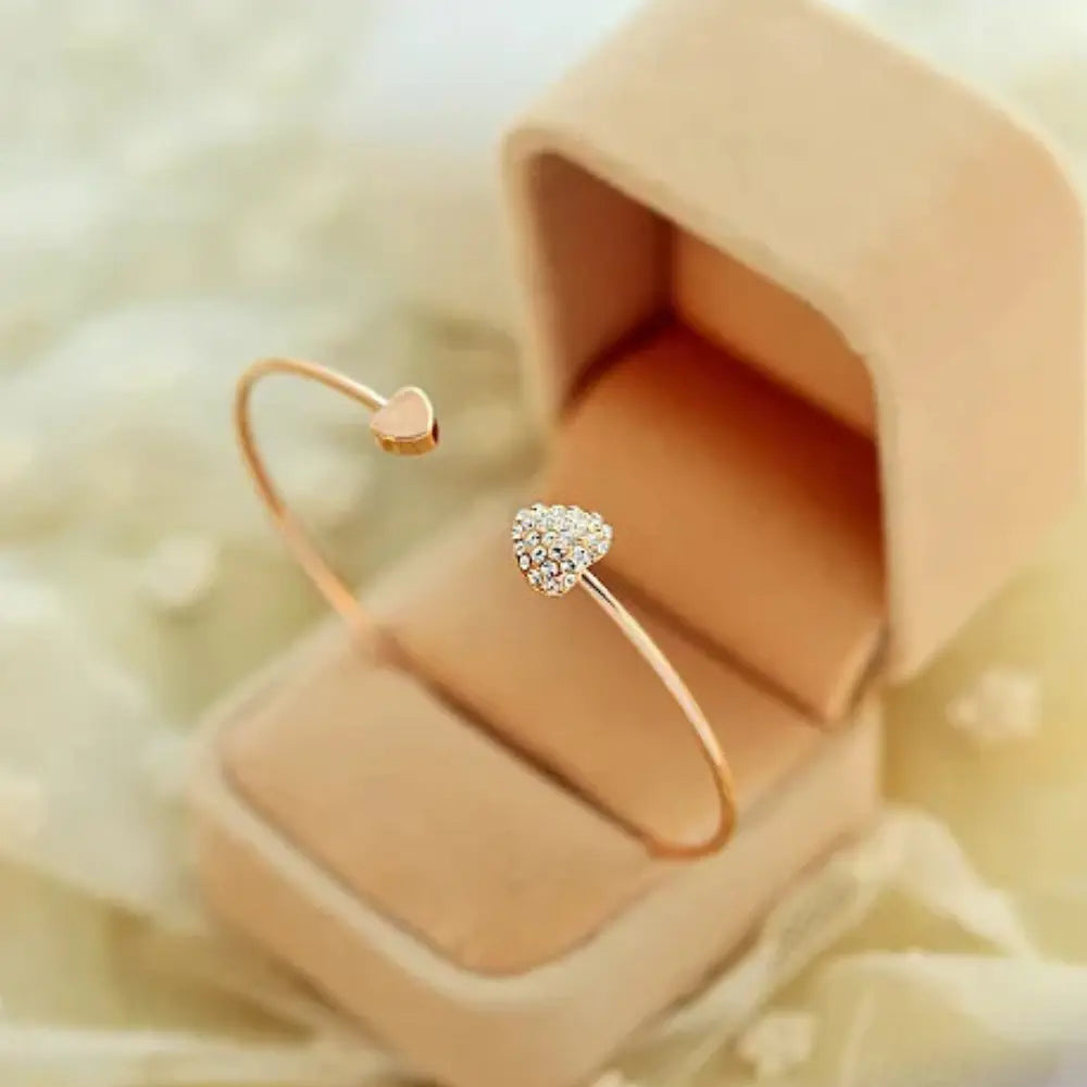 Rose Gold Crystal Heart Adjustable Bracelet for Women