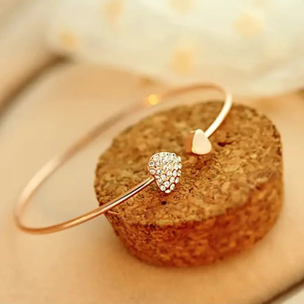 Rose Gold Crystal Heart Adjustable Bracelet for Women