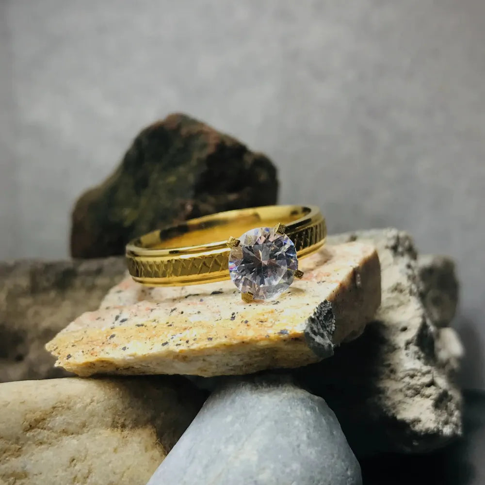Golden Crown Solitaire Ring