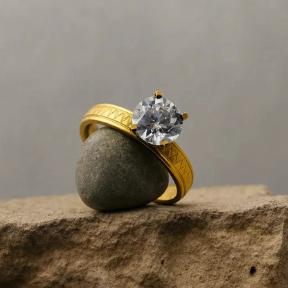 Golden Crown Solitaire Ring