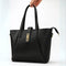 Black Structured Handbag with Gold Lock & Strap