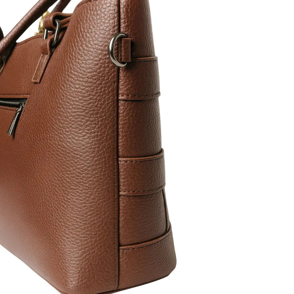 Dark Brown Woven Faux Leather Tote Bag