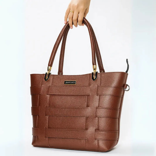 Dark Brown Woven Faux Leather Tote Bag