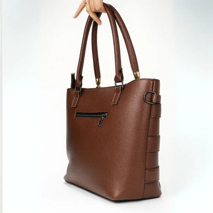 Dark Brown Woven Faux Leather Tote Bag