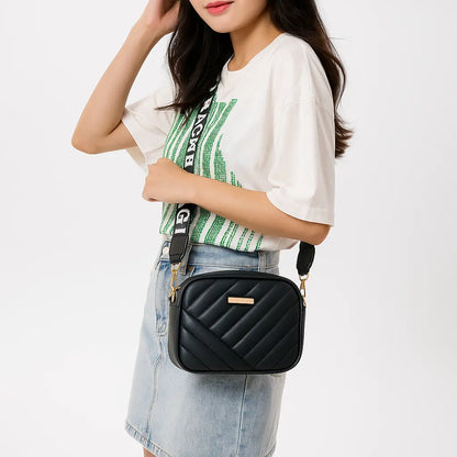 Square PU Leather Shoulder Bag for Women – Elegant Quilted Design