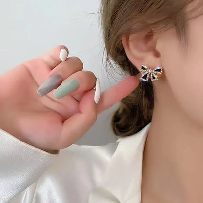 Elegant Zircon Black Bow Stud Earrings for Women