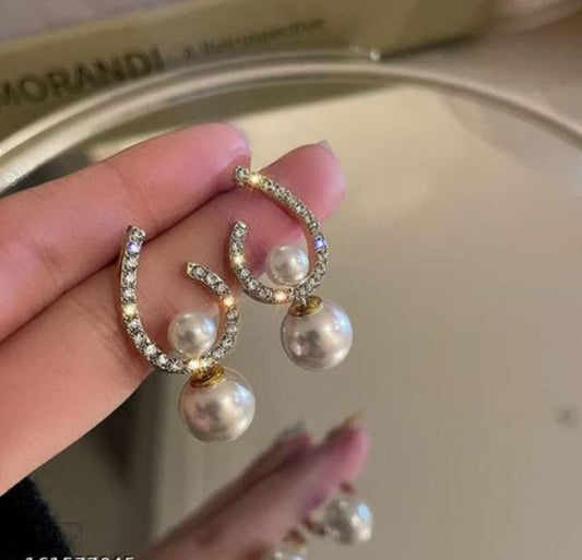 Elegant Zircon Pearl Stud Earrings for Women