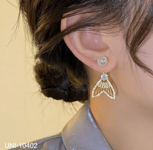 Golden Fishtail Pearl Stud Earrings for Women