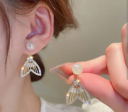 Golden Fishtail Pearl Stud Earrings for Women