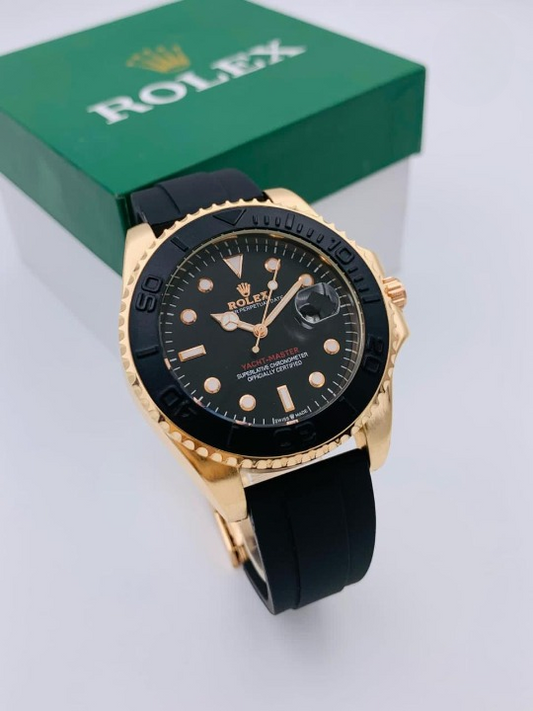 Golden Rolex-Style Men’s Watch | Rubber Strap | Heavy Lock
