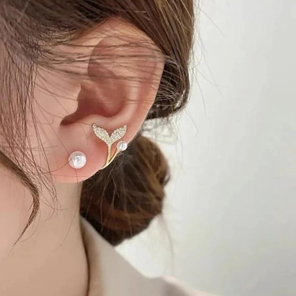 Golden Fishtail Pearl Butterfly Stud Earrings