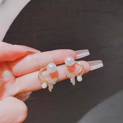 Golden Fishtail Pearl Butterfly Stud Earrings