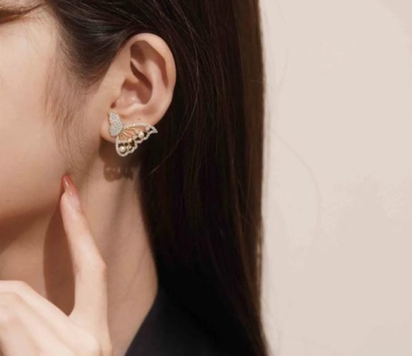 Butterfly Zircon Pearl Stud Earrings for Women